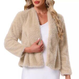 INSPIRE CHIC Women's Winter Faux Fur Casual Long Sleeve Shaggy Warm Cropped Jack